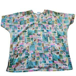 Scrub H.Q. Large Flower Nurse Scrubs Top Shirt